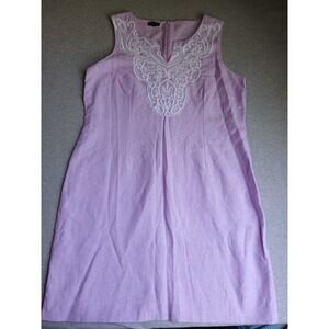 Talbots Dress 12 P Linen Embroidered Shift Resort Beach Cruise Bohemian Lilac